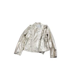 Simonetta Girls Long Sleeve Front Zip Metallic Faux Leather Jacket Gold Size 10